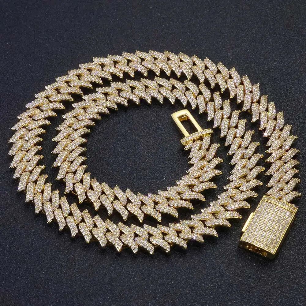 Iced Out Spiked Chain Necklace Stainless Steel
