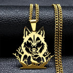 Goth Full Moon Wolf Head Pendant Necklace Women Men Black Color Forest Tree Hollow Animal Necklaces Jewelry Party Gifts