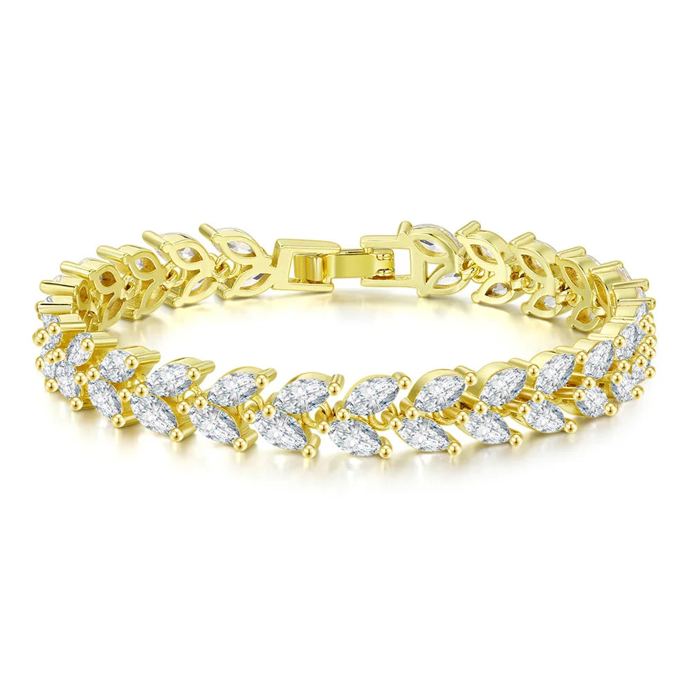 Silver Iced Out Leaf Bracelet Zirconia