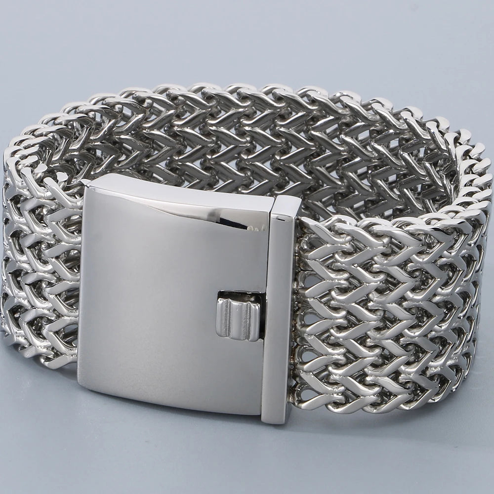 Massive 30MM Width 22CM Long Square Franco Chain Man Bracelet for Men Casting 316L Stainless Steel Men's Bracelets &