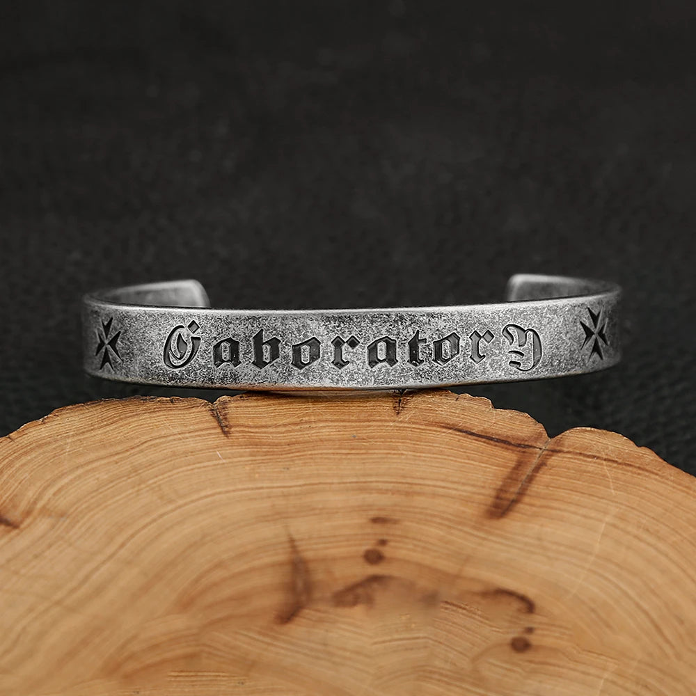 Heart Steel Bracelet Vintage Sutra Mantra Sanskrit