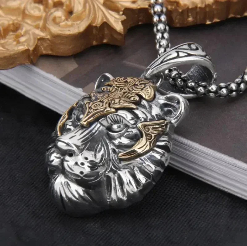 Domineering Ferocious Tiger Head Pendant Stainless Steel Animal Necklace Men's Punk Trend Cool Jewelry Boy Gift