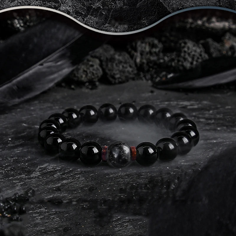 Block Volcanic Lava Stone Bracelet Men Black Classic Matte Obisidian Labradorite Bead Jewelry Women Birthday Gift for