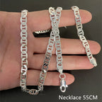 925 Sterling Silver Necklace 6mm Side Z-Shaped Necklace for Men and Women Jewelry Gift 45-60cm