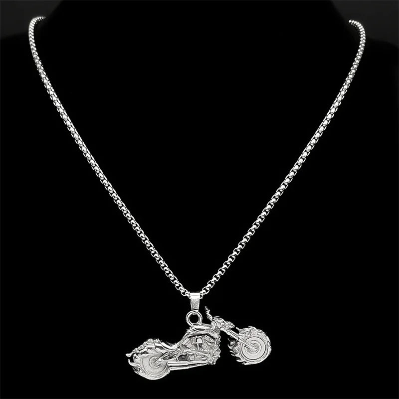 Motorcycle Silver Pendant Retro Punk Sweater Sport