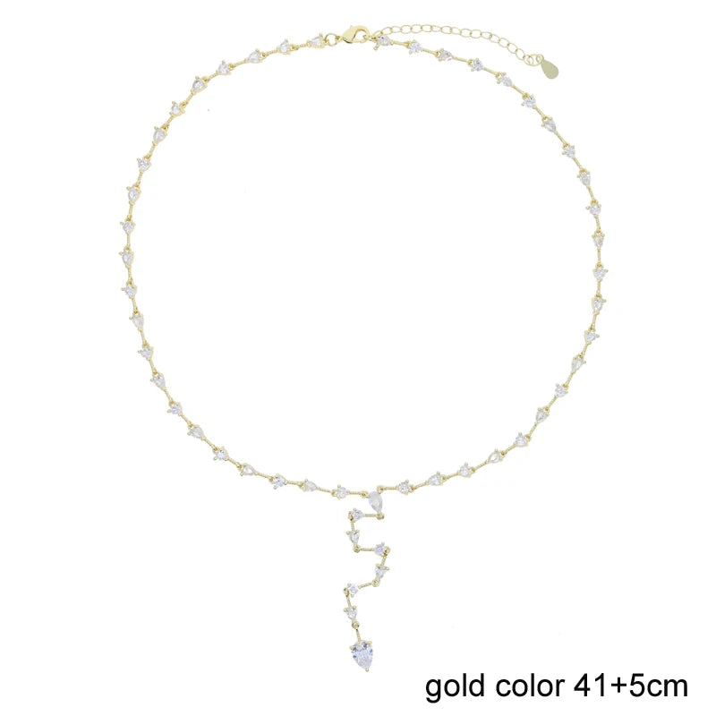 2025 Luxury Round Water Drop Stone Pendant Tennis Chain Jewelry 5A Cubic Zirconia Bling Long Y Lariat Sexy Women Choker