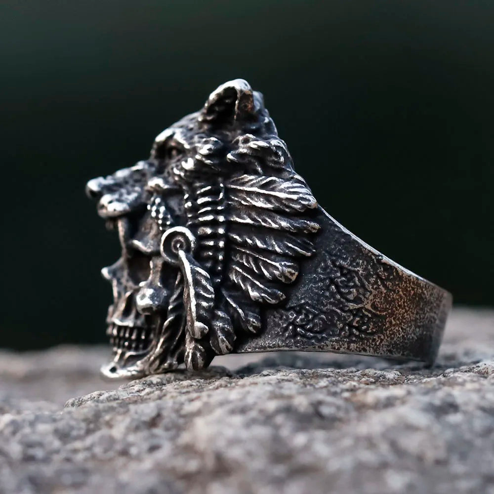 Viking Skull Wolf Head Ring — Stainless Steel