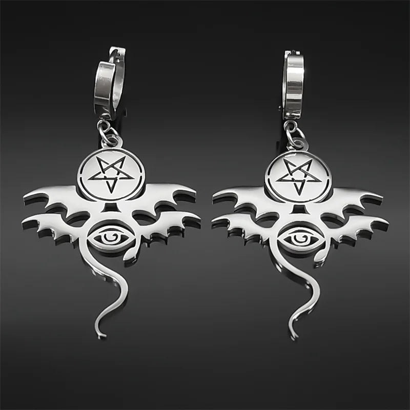 Star Bat Silver Earrings Gothic David Evil Eye