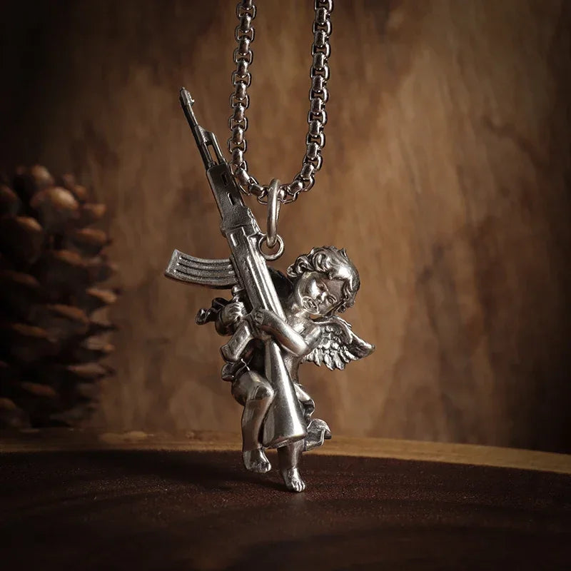 Cat Wings Animal Pendant Necklace — Silver