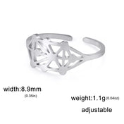 My Shape Sephirot Kabbalah Tree of Life Rings Women Stainless Steel Adjustable Size Geometric Finger Ring Amulet
