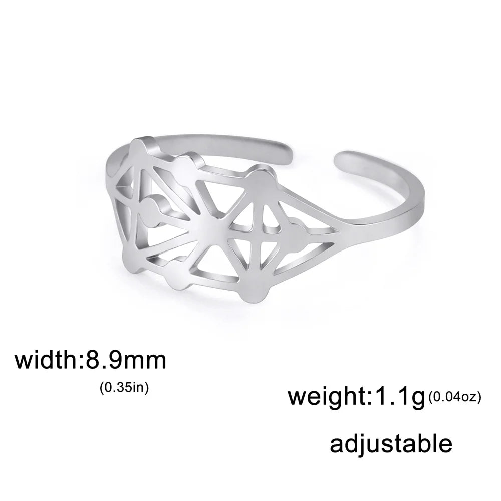 My Shape Sephirot Kabbalah Tree of Life Rings Women Stainless Steel Adjustable Size Geometric Finger Ring Amulet