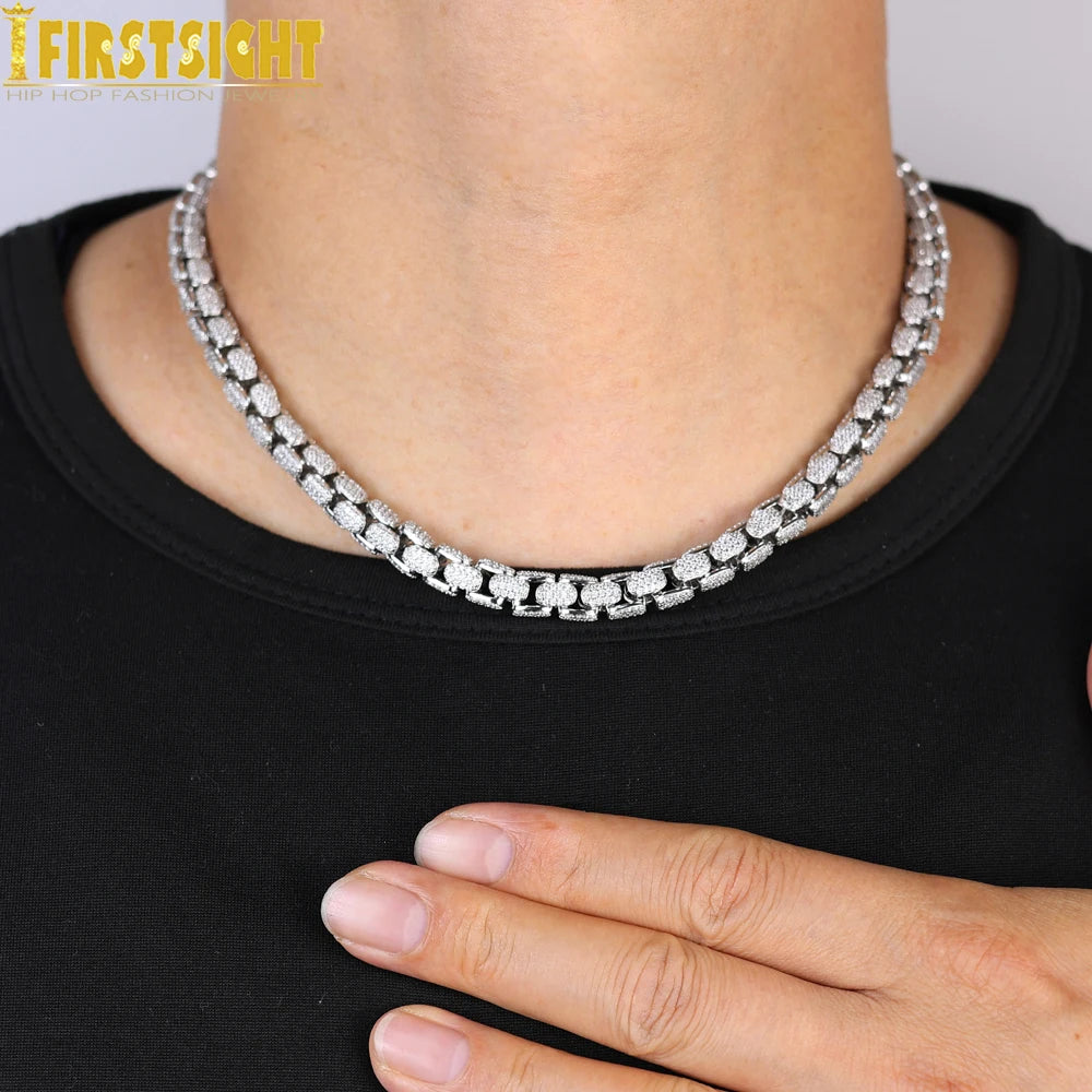 Iced Out Bling Zircon Pave Reptile Snake Chain CZ Miami Box Clasp Cuban Link Chain Necklace Hip Hop Fashion Men Jewelry