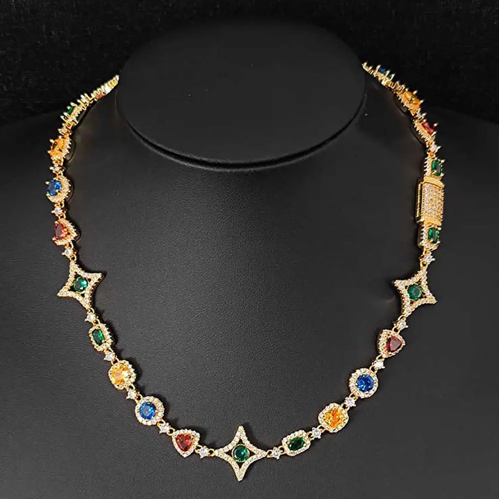 Iced Out Chain Necklace Stainless Steel Colored CZ