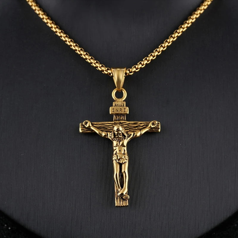 Jesus Cross Gold Pendant Necklace