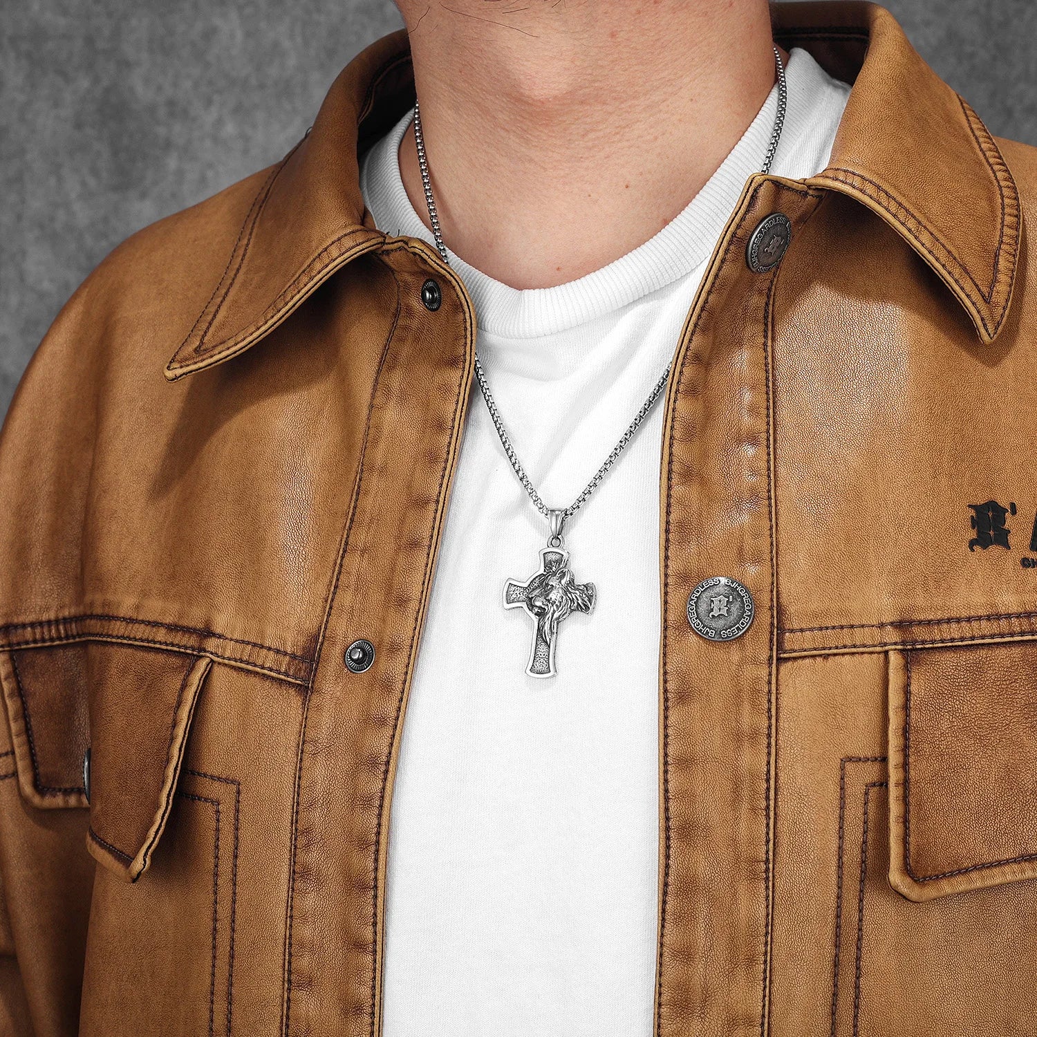 Lion King Cross Pendant Necklace — Stainless Steel