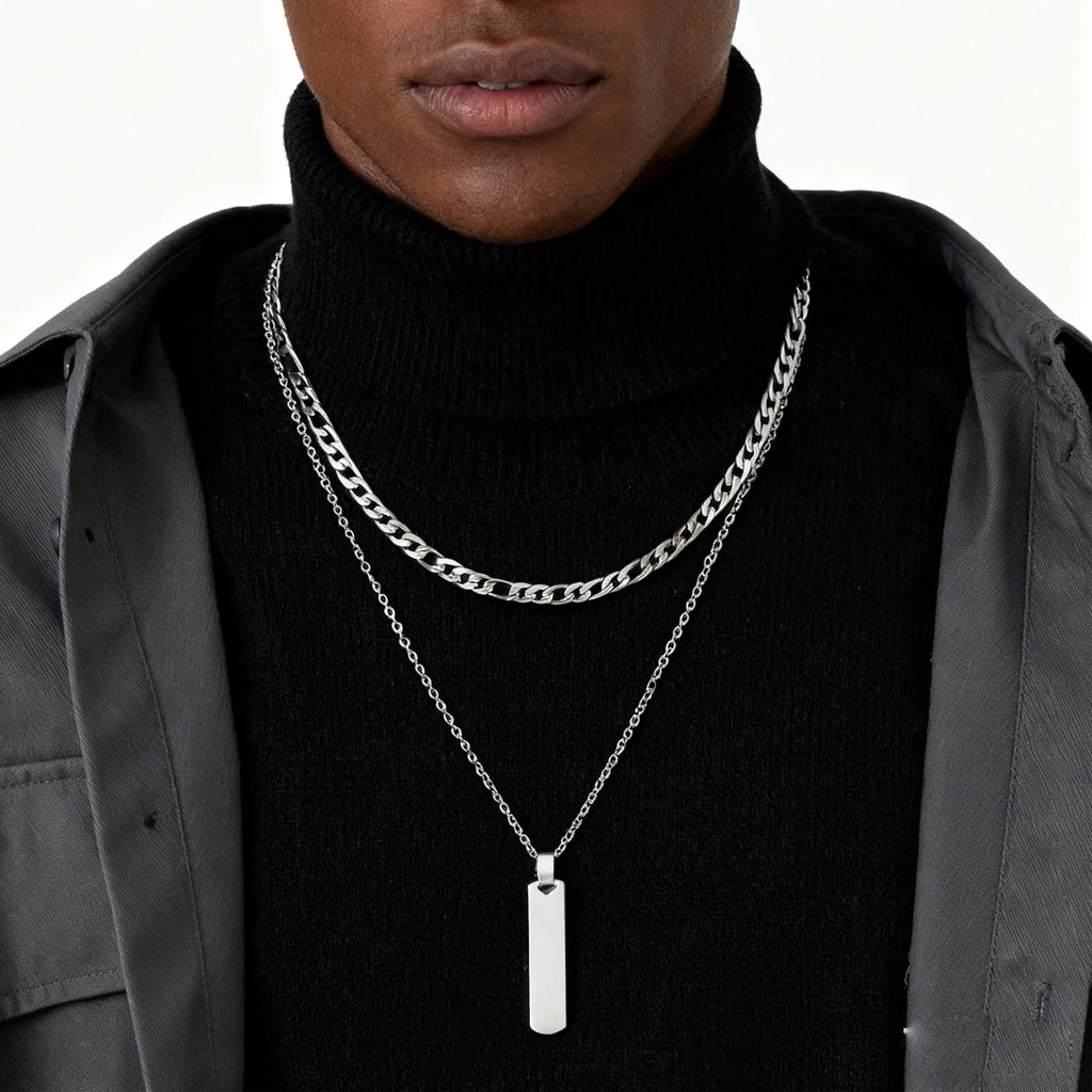 Double Layer Cuban Chain Necklace — SS