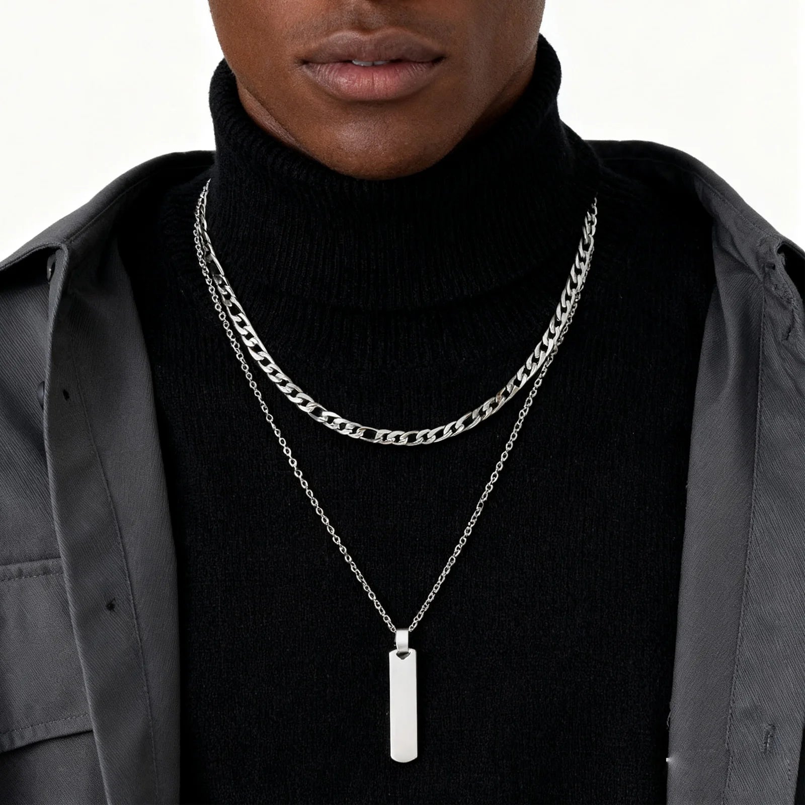Double Layer Cuban Chain Necklace — SS