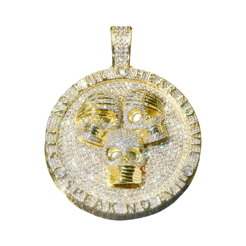 Exquisite Luxury Three Gollum Head Pendants Round Rap Singer Hip Hop Can Pair with Cuban Chain Necklace 3D Pendant