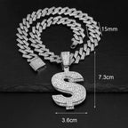 Iced Out Dollar Sign Cross Cuban Pendant — Gold