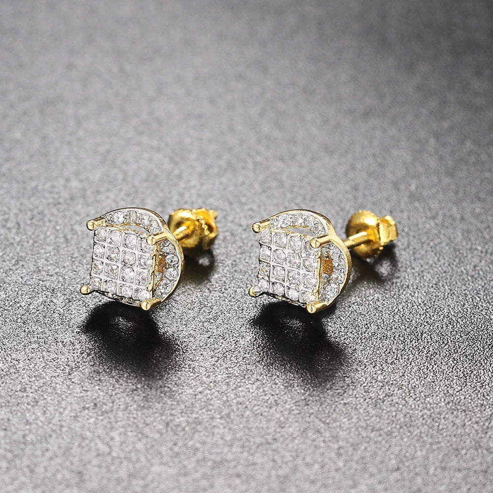 Iced Out Thread Stud Earrings — Gold