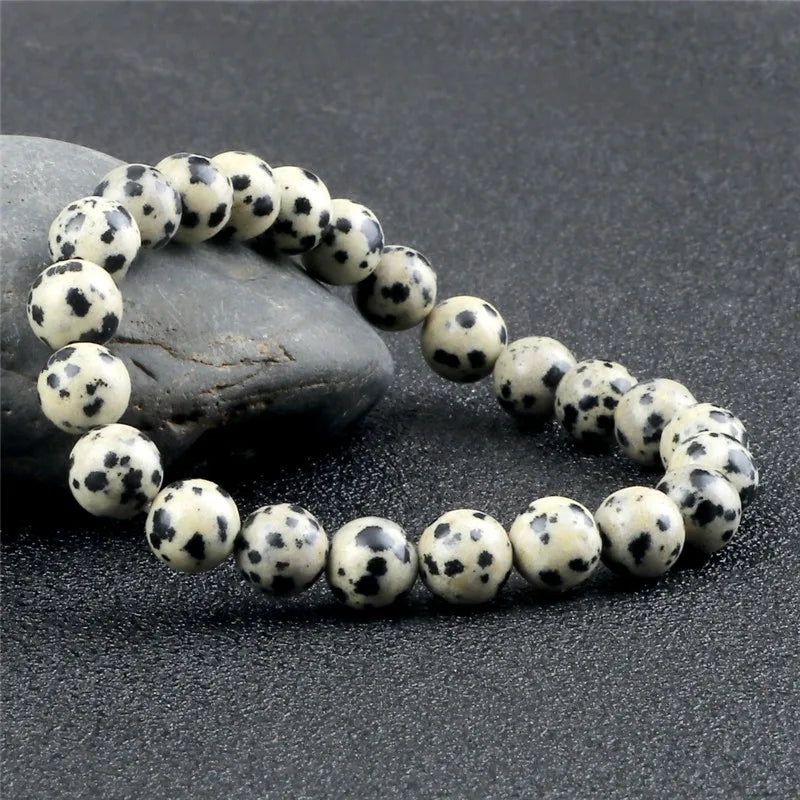 Fashion 4/6/8mm Stone Beads Prayer Bracelets For Women Men Spotted Stone Dalmatian Bead Bangle Yoga Healing Friend