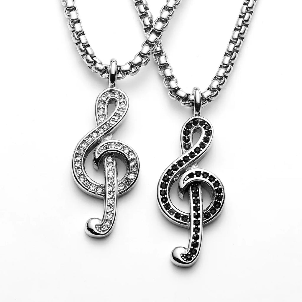 Music Symbol Gemstone Pendant — Stainless Steel
