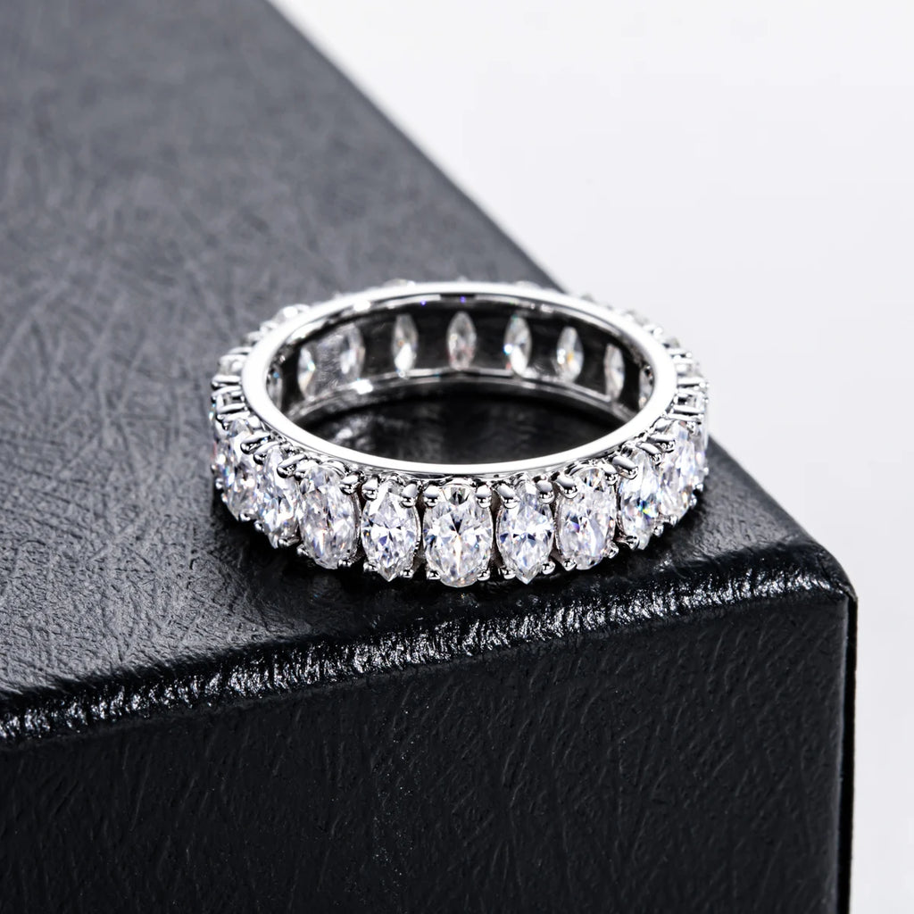 Iced Out Wedding Band Ring — 925 Silver