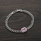 Iced Out Cuban Bracelet Stainless Steel Square Stone