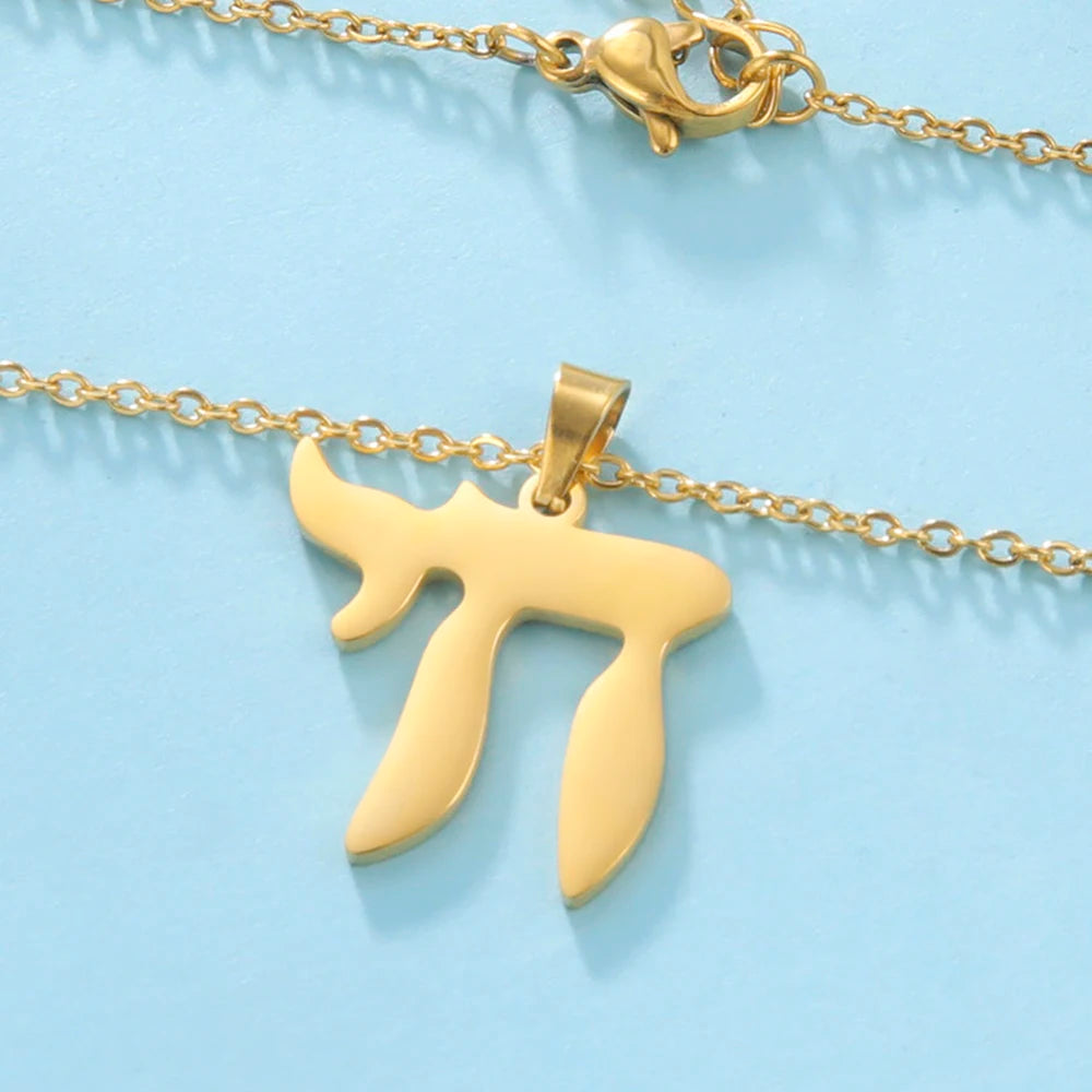 Dawapara Hebrew Letter Hai Chai Necklace Sign of Life Stainless Steel Jewelry Traditional Religious Judaic Jewish Hanukkah Gift