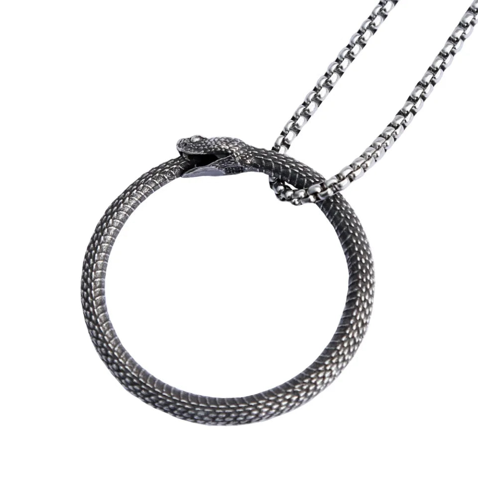 Gothic Ouroboros Snake Pendant Necklace — Stainless Steel