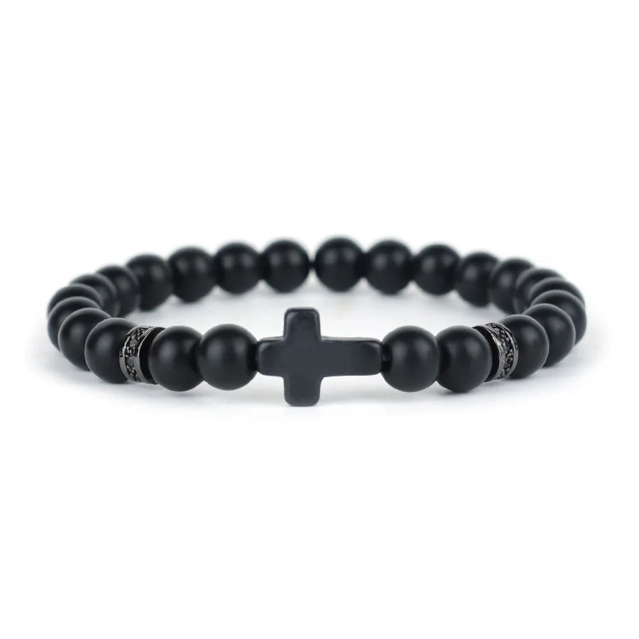 Crucifix Beaded Prayer Bracelet Stretch Religious Wristband