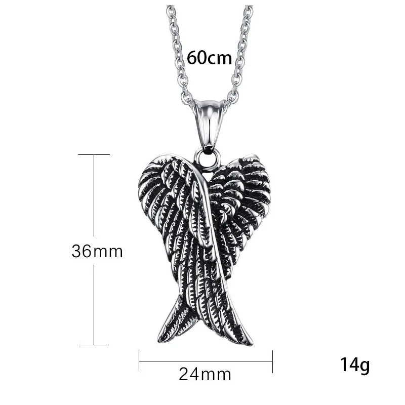 Angel Wing Cross Pendant Necklace — Zinc Alloy