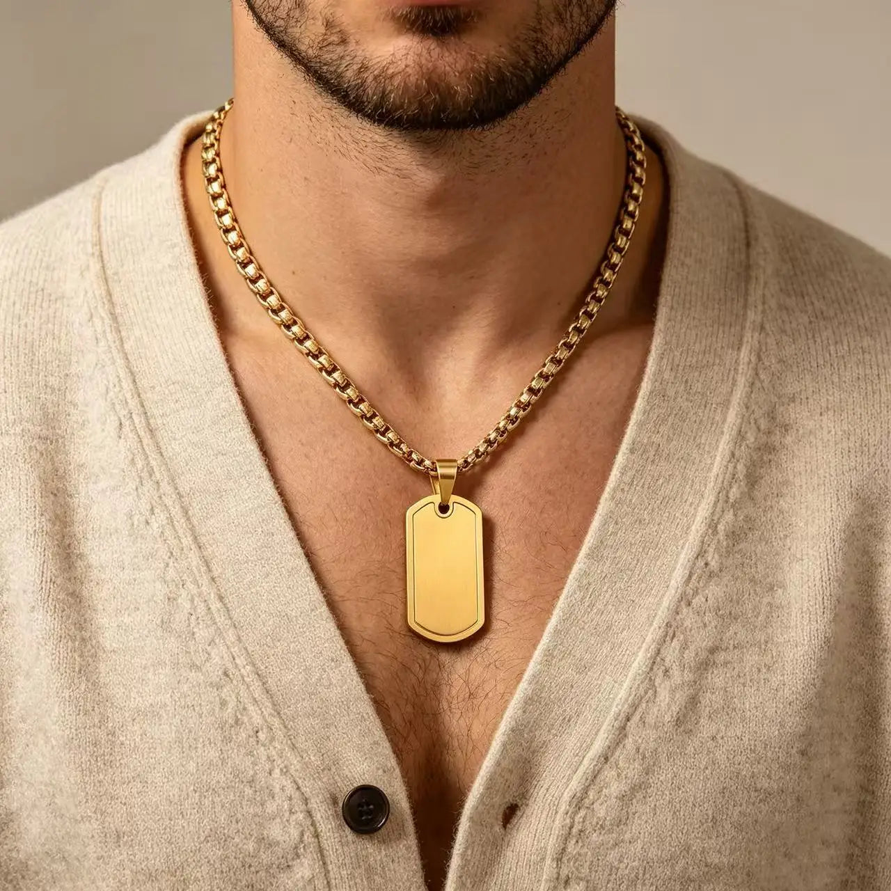 Personalized Military Dog Tag Necklace for Men, Stainless Steel Waterproof Hip Hop Pendant Box Chain