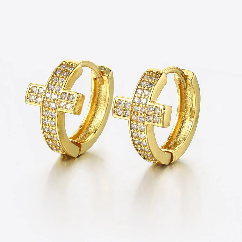 Cross Iced Out Earrings Stainless Steel CZ