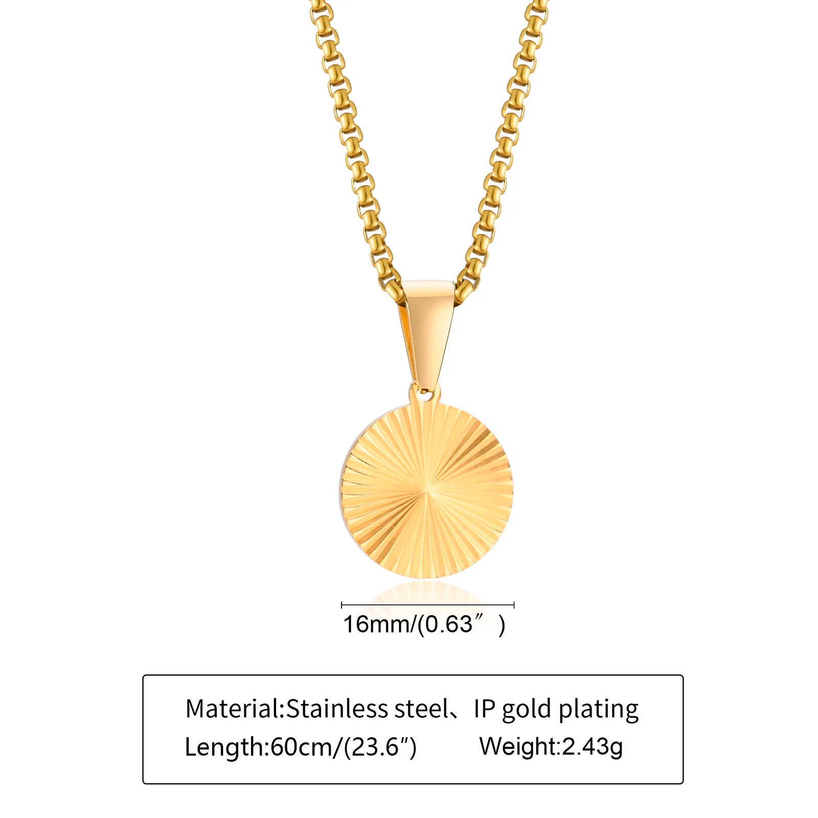 Sunburst Square Pendant Necklace — Stainless Steel