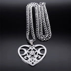 Wicca Heart Pentagram Pendant — Stainless
