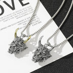 Handsome Rascal Ghost Mask Pendant Necklace Gold & Silver Color Horn Bull King Design Fashion Jewelry for Men And Women