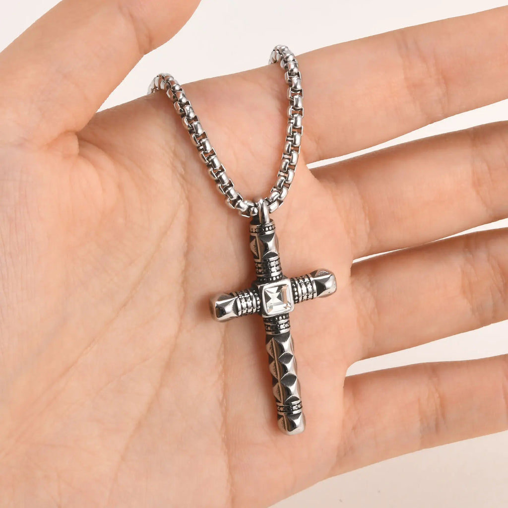 Cross Box Chain Pendant — Silver Stainless