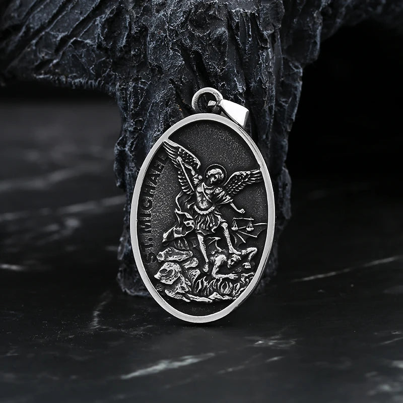 2024 New Men Stainless Steel Archangel St.Michael Guardian Pendant Necklaces Fashion Jewelry Creativity Chains Gifts