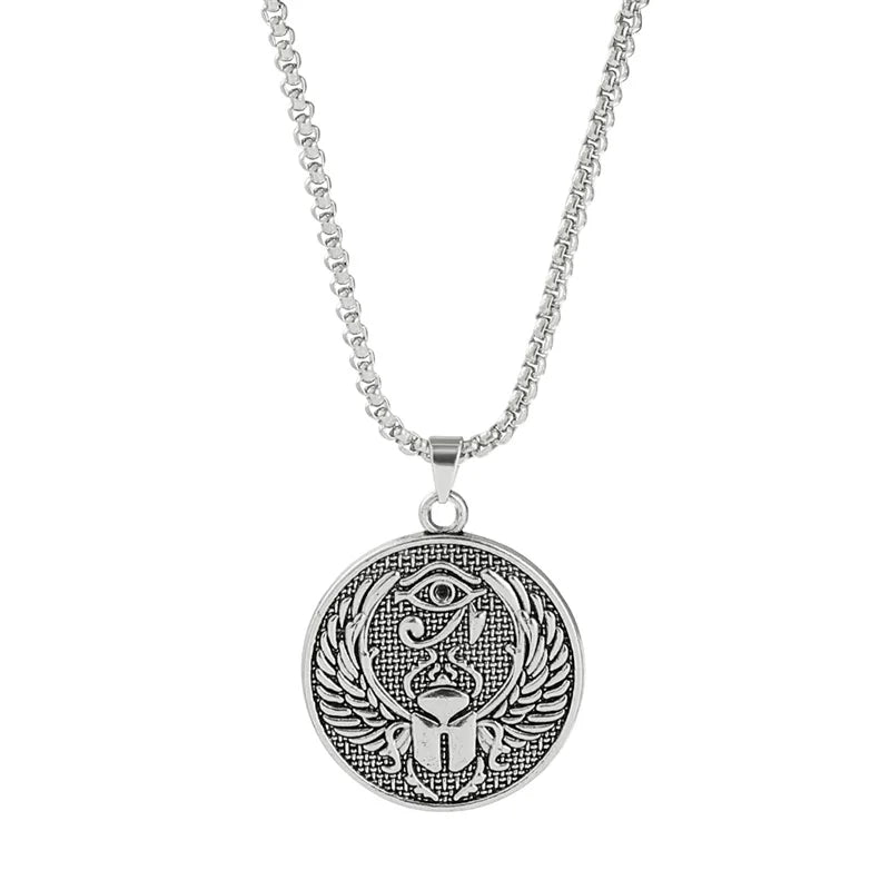 Ancient Egyptian Sun Eye of Horus Pendant Necklace for Men and Women Eagle-Headed God Omniscient Eye Amulet Jewelry Gift