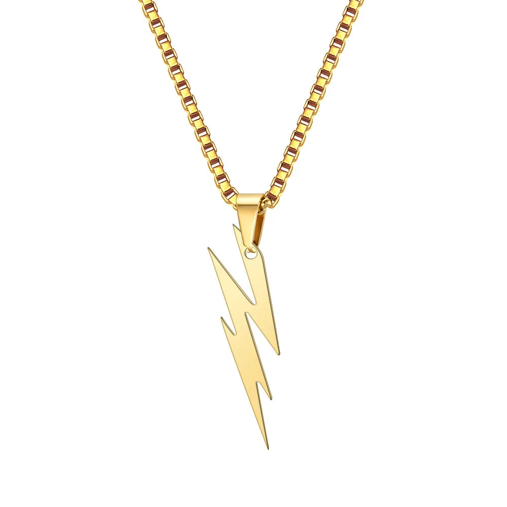 Punk Lightning Pendant Necklace for Men Boys,Waterproof Stainless Steel Pendant Necklace,Hip Hop Trendy Jewelry Gifts