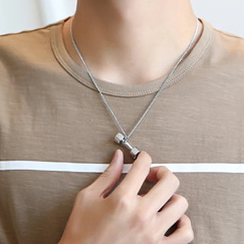 Silver Minimal Dumbbell Pendant Necklace