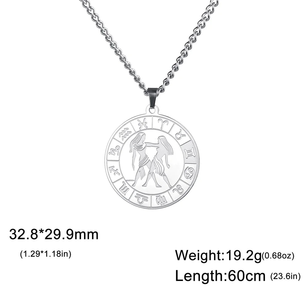 My Shape 12 Constellation Necklace Gothic Zodiac Pendant Chain Women Men Leo Aries Virgo Capricorn Birthday Jewelry Wholesale
