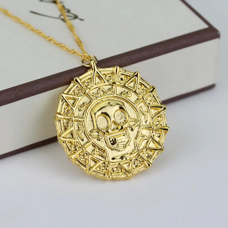 Skull Coin Medallion Pendant Necklace