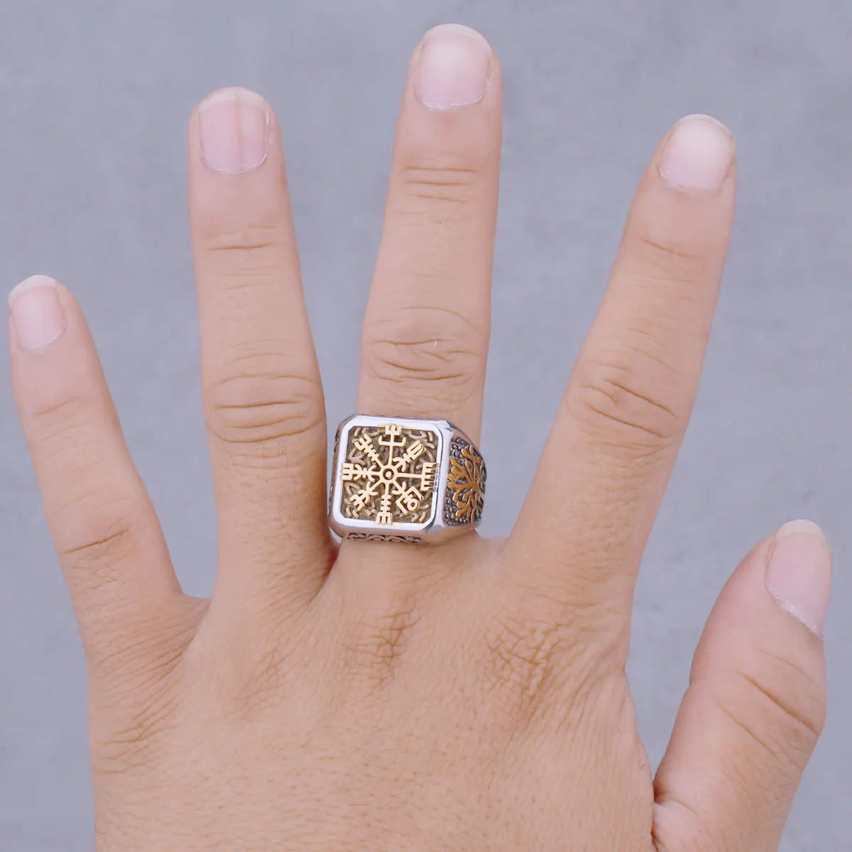 Viking Helm of Awe Tree of Life Ring — Stainless Steel