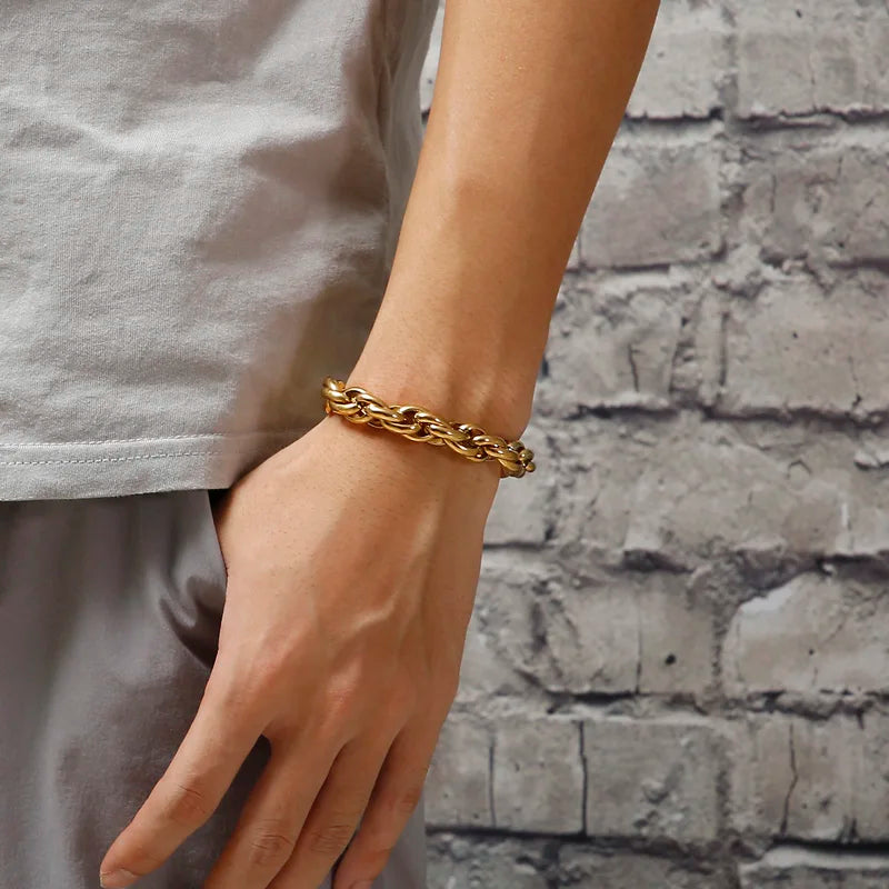 7/11mm Twisted Chain Bracelet for Men Woman Stainless Steel Charm Men's Wristband Gold Color Bangles Bracelets Jewelry
