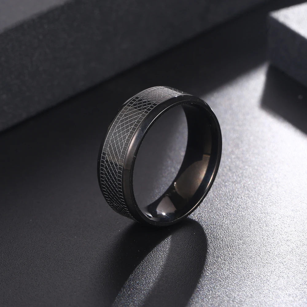 1Pcs European and American Punk Ring, Dark Plaid Snake Skin Texture Men's Ring, Trendy Hip-Hop Hand Accessory