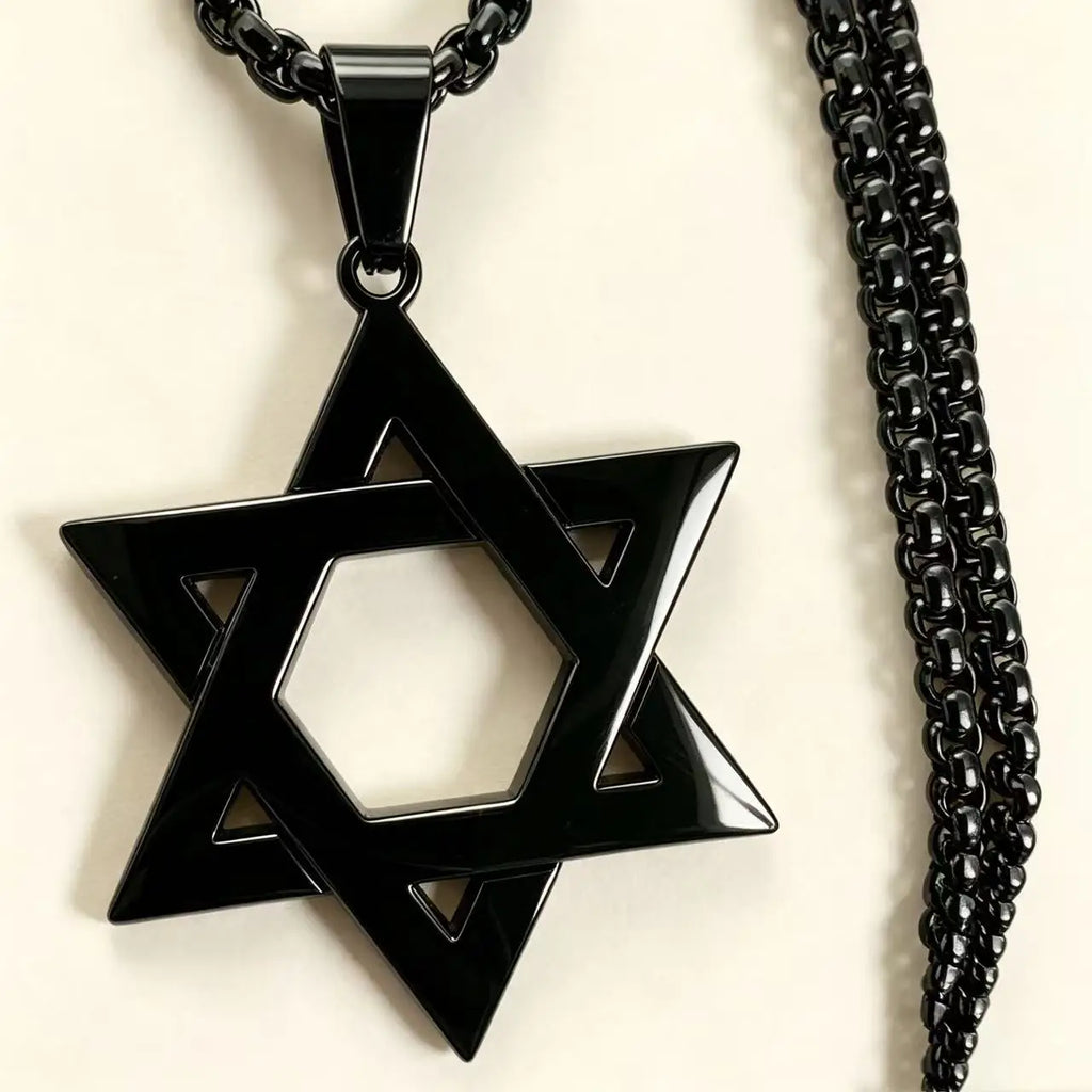 HNSP 316L Stainless Steel Star of David Pendant Necklace For Men Hexagram David Star Jewelry, Vintage Box Chain