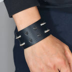 Gothic Spike Stud Leather Cuff Bracelet — Two-Tone