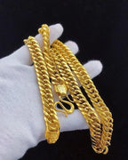 Unisex 24K AU999 Gold 10MM 60CM Twisted Polished Sideways Boss Chain Bold Men's Neckpiece with Peace Lucky Buckle